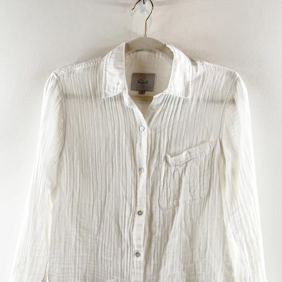 Rails Ellis 100% Cotton Gauze Long Sleeve Button-Up Shirt Top White XS - Picture 9 of 10
